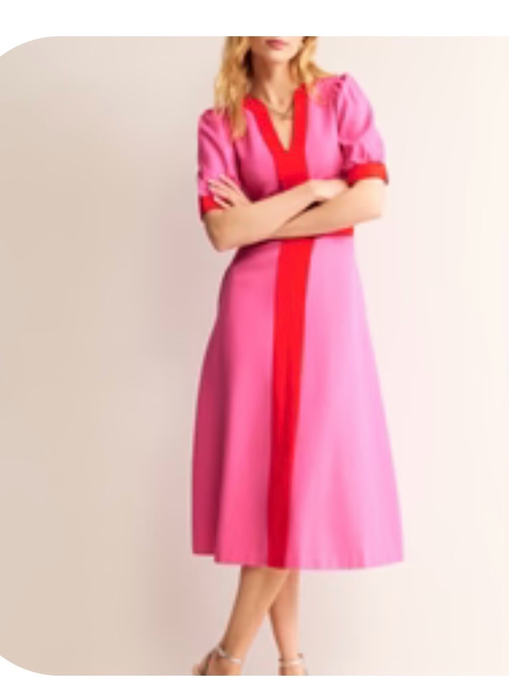 Boden Alex Ponte Contrast Midi Dress Pink & Red Size Medium
